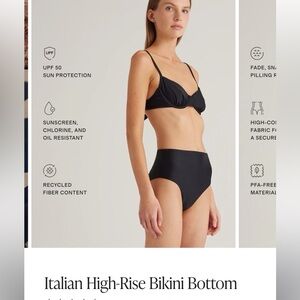 NWT Quince Italian High-Rise Bikini Bottom black Medium